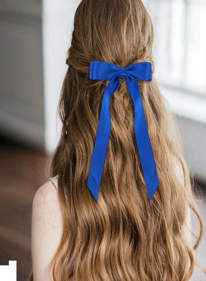 Penitue 4pcs Blue Bow Clips, Stylish Satin Bows Clips with Long Tail Gorgeous Hair Decor Accessories Suitable for Women Girls Toddlers Teen Prom & Wedding - Image 5